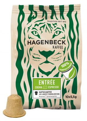 Hamburger trinken Hagenbeck Kaffee Hagenbeck Kaffe Biokapseln ENTRÉE Crema Espresso kompatibel mit Nespresso