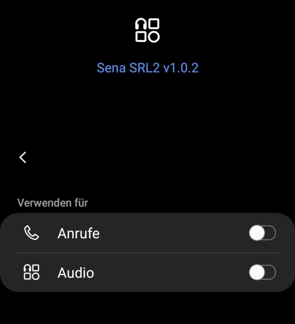 Bluetooth Einstellung Sena SRL2 APP im Smartphone