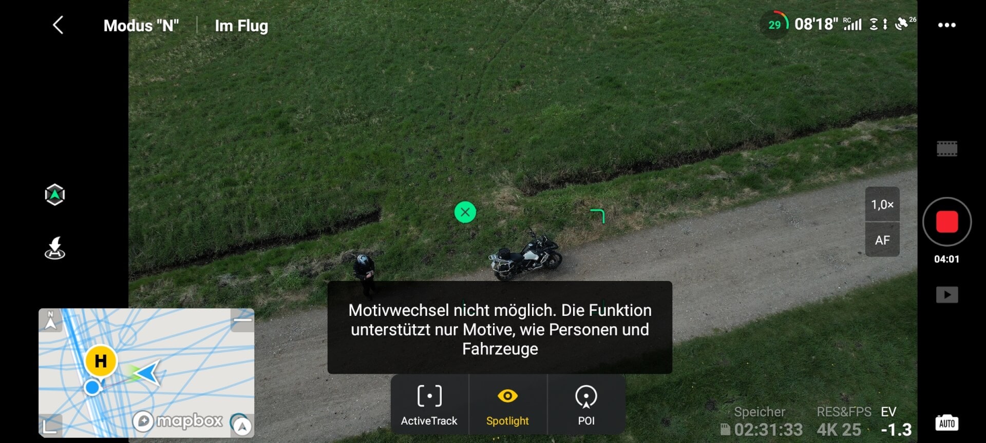 DJI Air 2S Tracking, keine Objekterkennung von Motorrädern