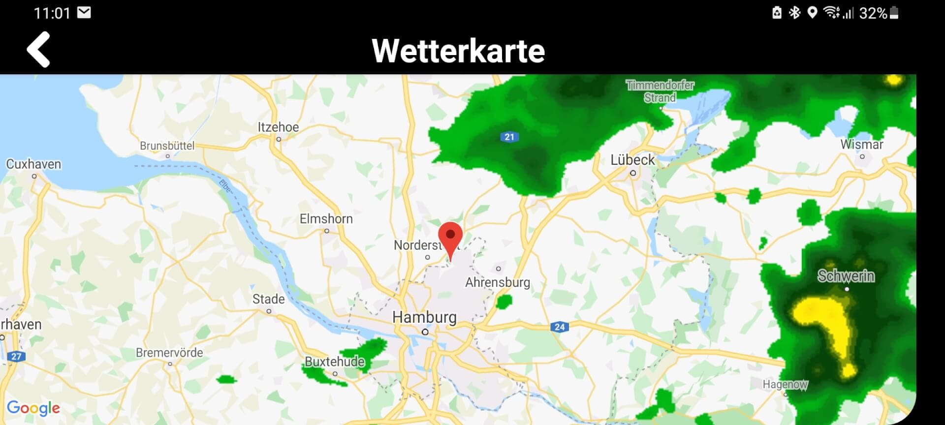 Wetterkarte in der WunderLINQ App