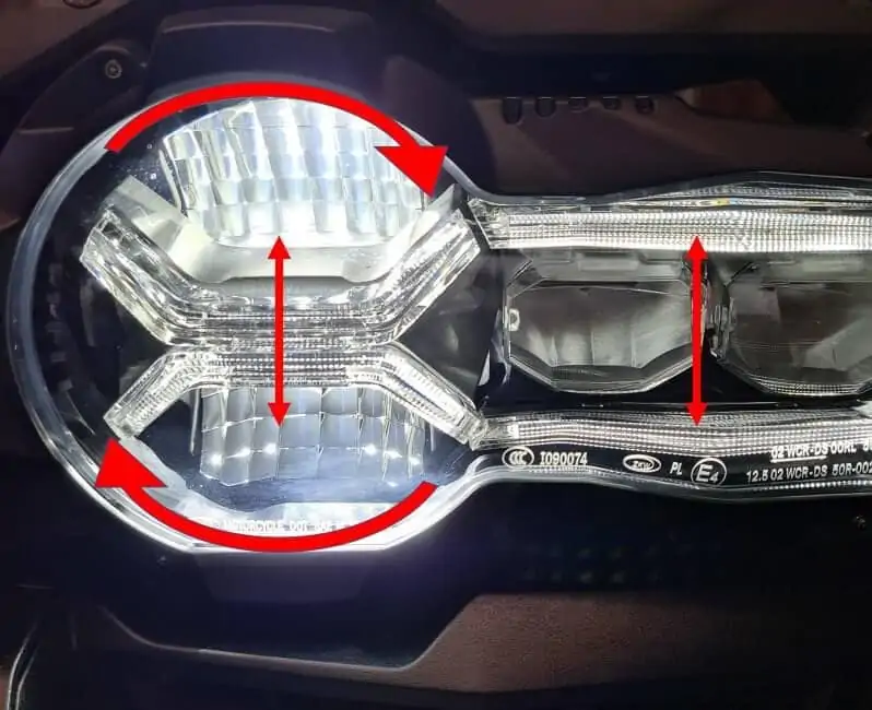 Bewegungsrichtungen der LED Einheit BMW R 1250 GS